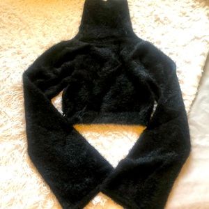 Crop Black Fuzzy Sweater